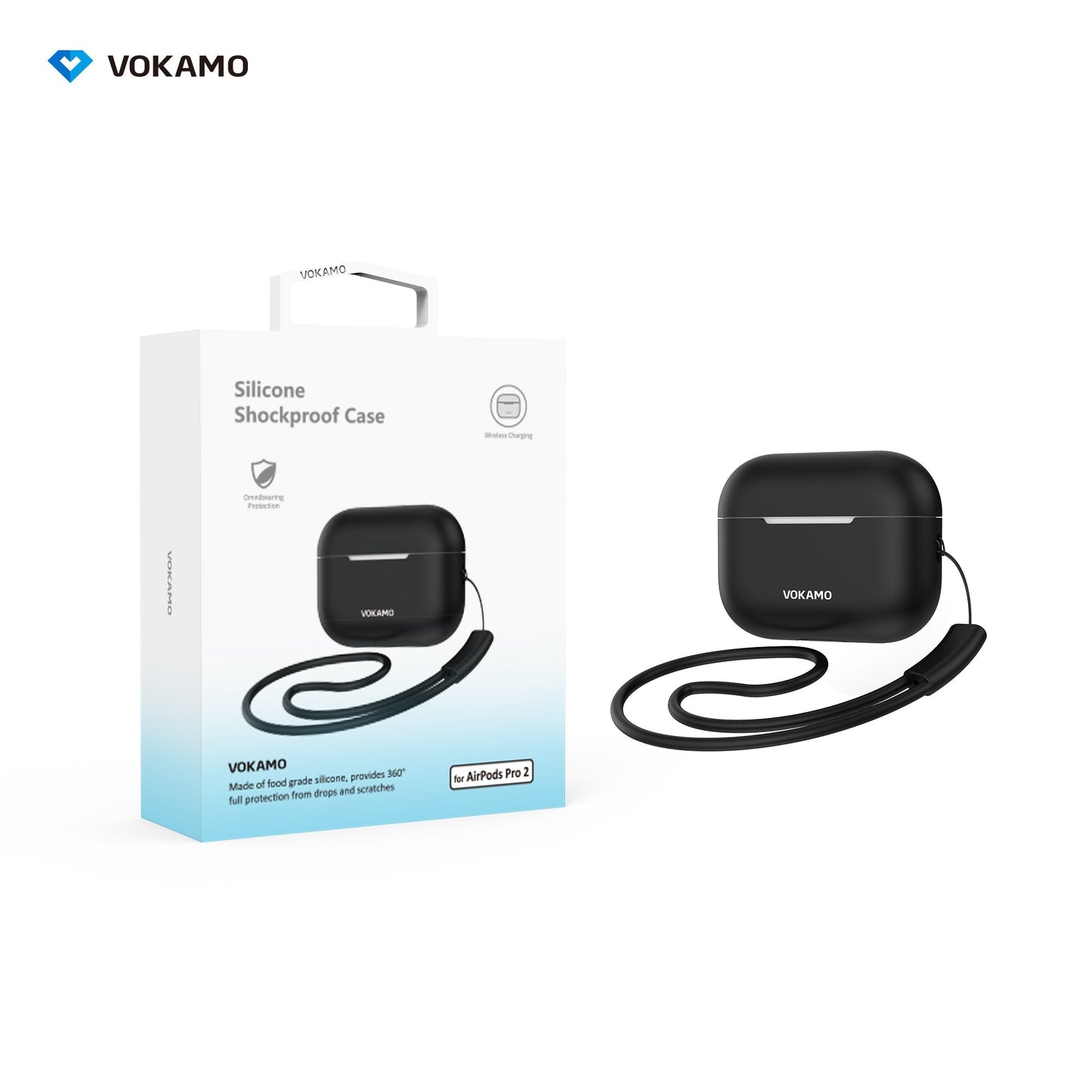 VOKAMO Airpods Pro 2 Case, Soft Silicone Skin Cover Protective Cases with Lanyard Compatible for AirPod Pro 2nd Generation - VOKAMO