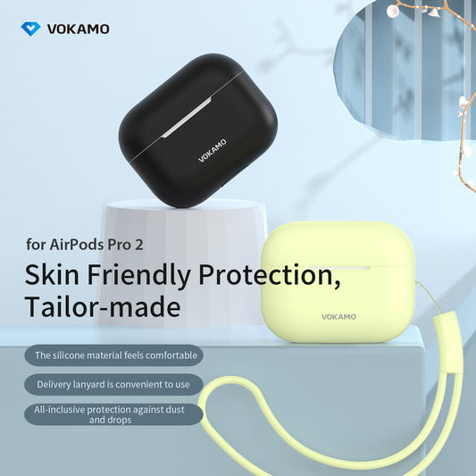 VOKAMO Airpods Pro 2 Case, Soft Silicone Skin Cover Protective Cases with Lanyard Compatible for AirPod Pro 2nd Generation - VOKAMO
