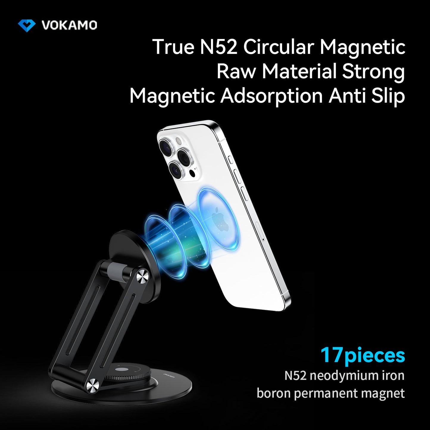 VOKAMO Alloy 360 Rotation Foldable Magnetic Phone Holder For Desk - VOKAMO