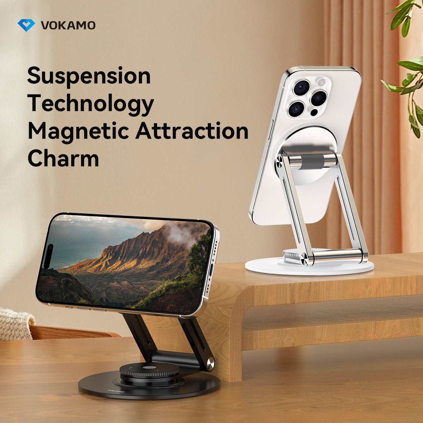 VOKAMO Alloy 360 Rotation Foldable Magnetic Phone Holder For Desk - VOKAMO