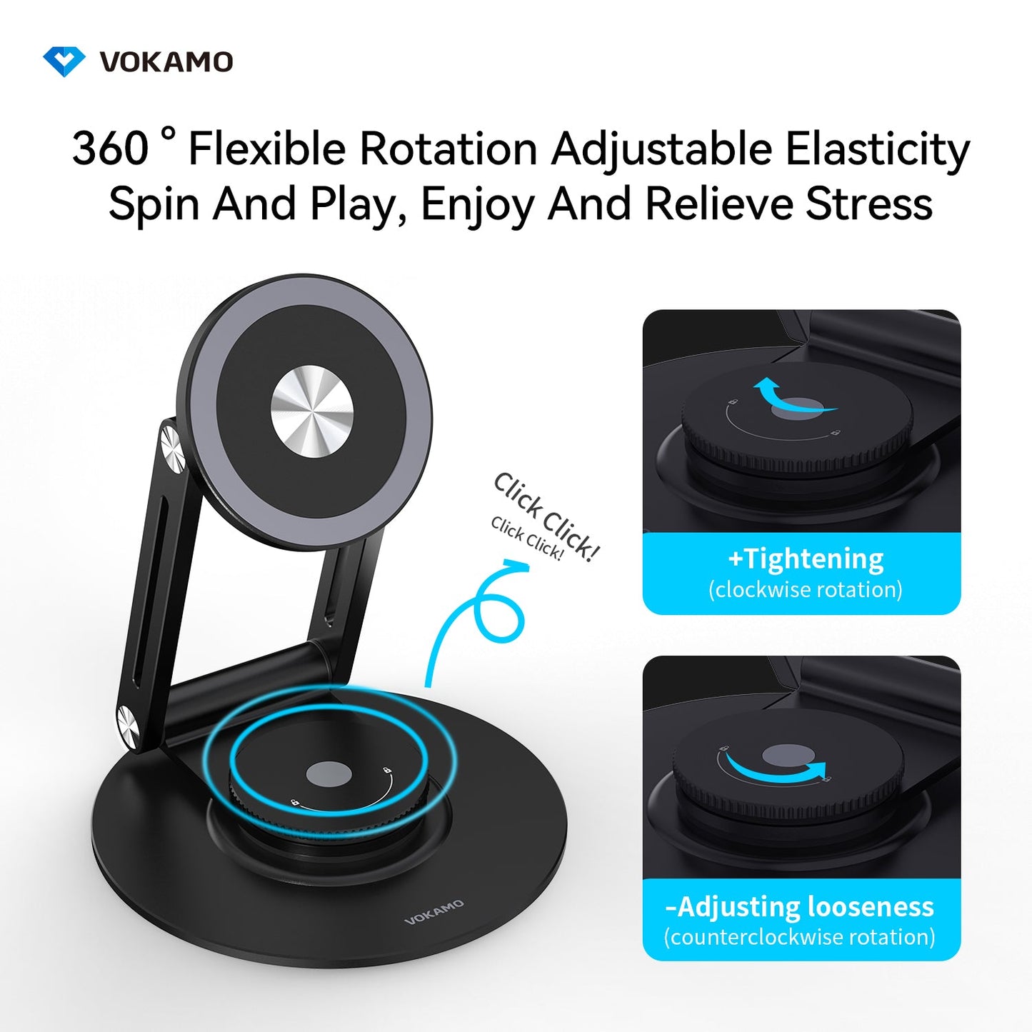 VOKAMO Alloy 360 Rotation Foldable Magnetic Phone Holder For Desk - VOKAMO