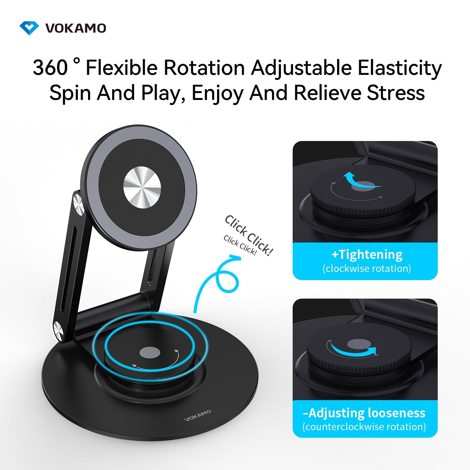VOKAMO Alloy 360 Rotation Foldable Magnetic Phone Holder For Desk - VOKAMO
