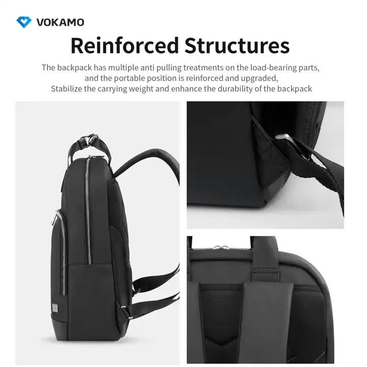 VOKAMO Backpack For Unisex, 16 Inches Large Capacity, PU Leather Backpack Black - VOKAMO