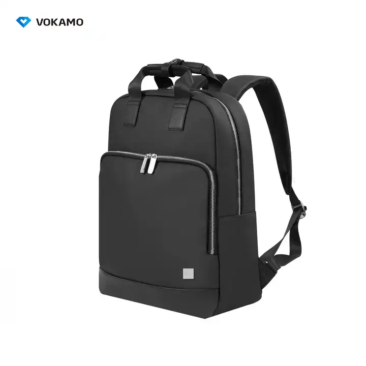 VOKAMO Backpack For Unisex, 16 Inches Large Capacity, PU Leather Backpack Black - VOKAMO