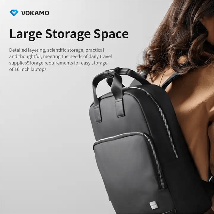 VOKAMO Backpack For Unisex, 16 Inches Large Capacity, PU Leather Backpack Black - VOKAMO