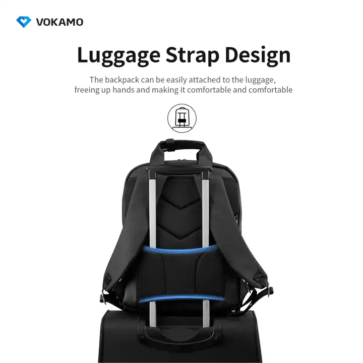 VOKAMO Backpack For Unisex, 16 Inches Large Capacity, PU Leather Backpack Black - VOKAMO