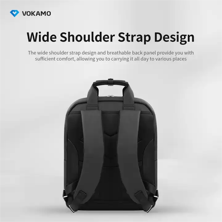 VOKAMO Backpack For Unisex, 16 Inches Large Capacity, PU Leather Backpack Black - VOKAMO