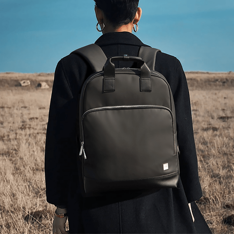VOKAMO Backpack For Unisex, 16 Inches Large Capacity, PU Leather Backpack Black - VOKAMO