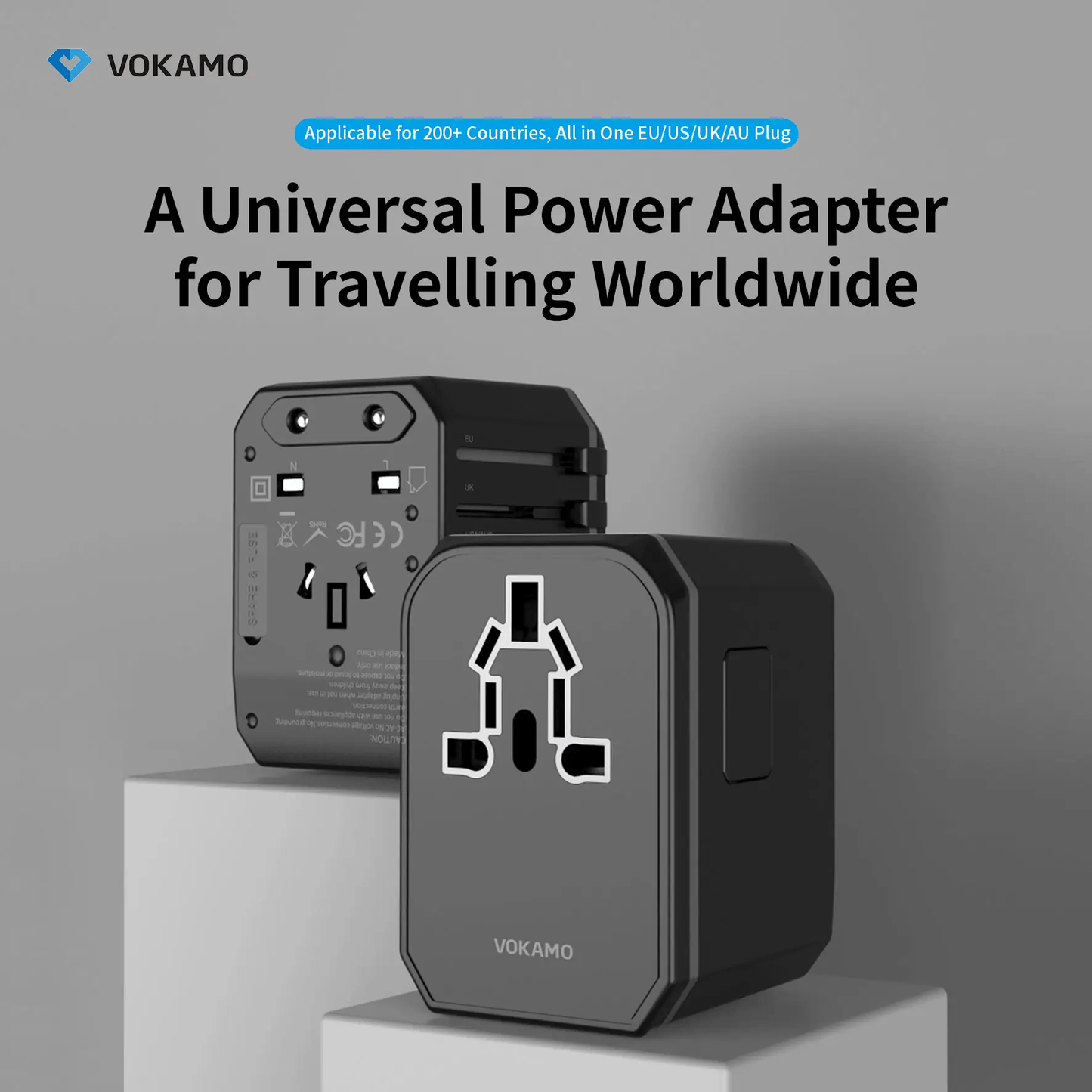 VOKAMO International Travel Adapter Worldwide All in One Universal Wall AC Power Plug Charger - VOKAMO