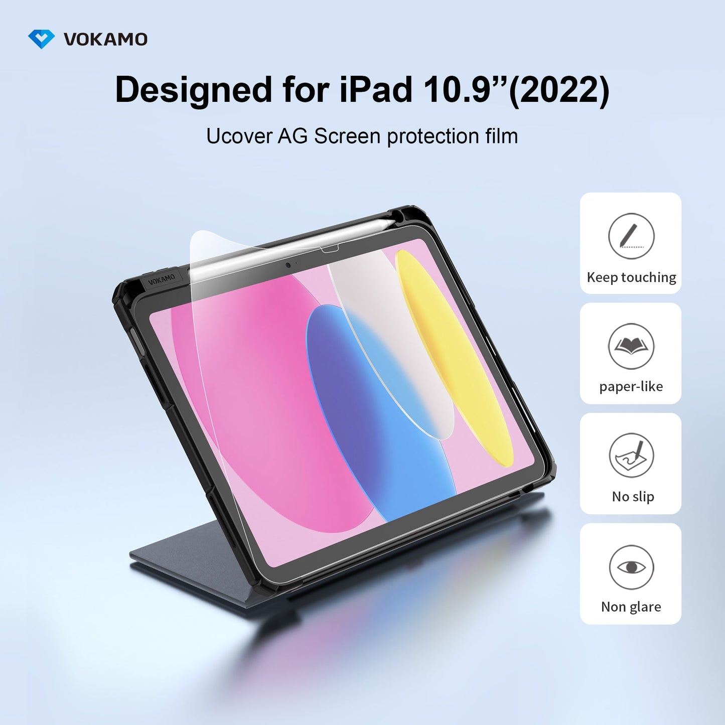 VOKAMO iPad 10.9"Paper Feel Screen Protector for iPad 10.9" 2022,Write and Draw Like on Paper - VOKAMO