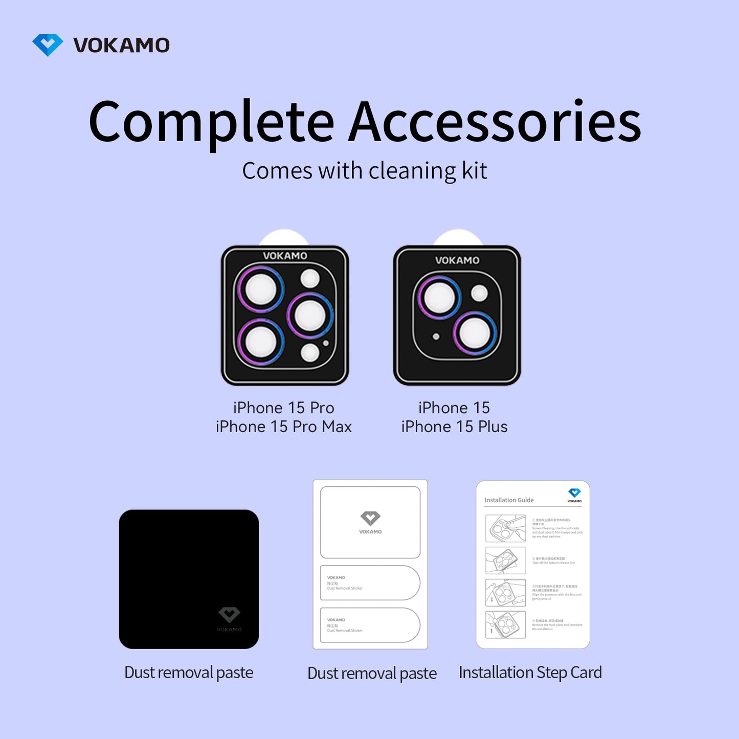 VOKAMO iPhone 15 Camera Lens Protector HD Clarity,Alloy Anti - scratch Lens Enhancer for iPhone 15 Pro Max/15 Pro/15/15 Plus - VOKAMO