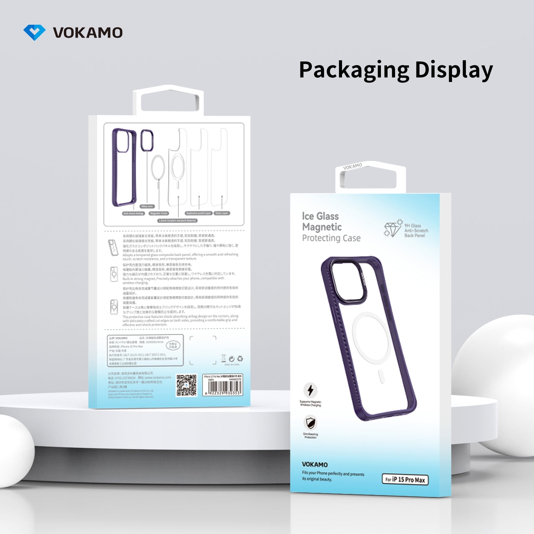 VOKAMO iPhone 15 Glass Magnetic Case Clear iPhone Case With MagSafe For iPhone 15 Pro Max/15 Pro/15 Plus/15 - VOKAMO