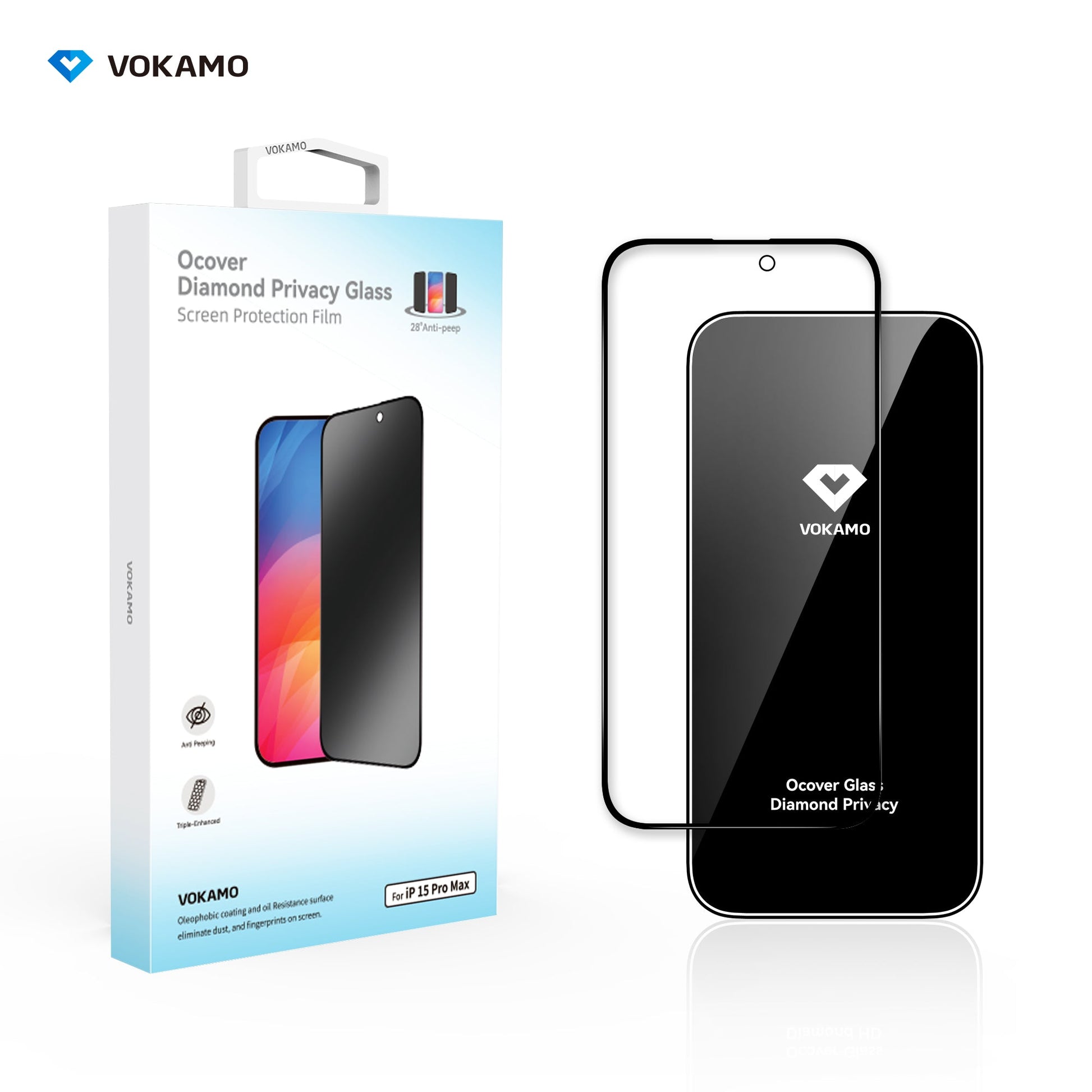 VOKAMO iPhone 15 Privacy Screen Protector for iPhone 15 Pro Max 15 Pro 15 Plus Tempered Glass - VOKAMO