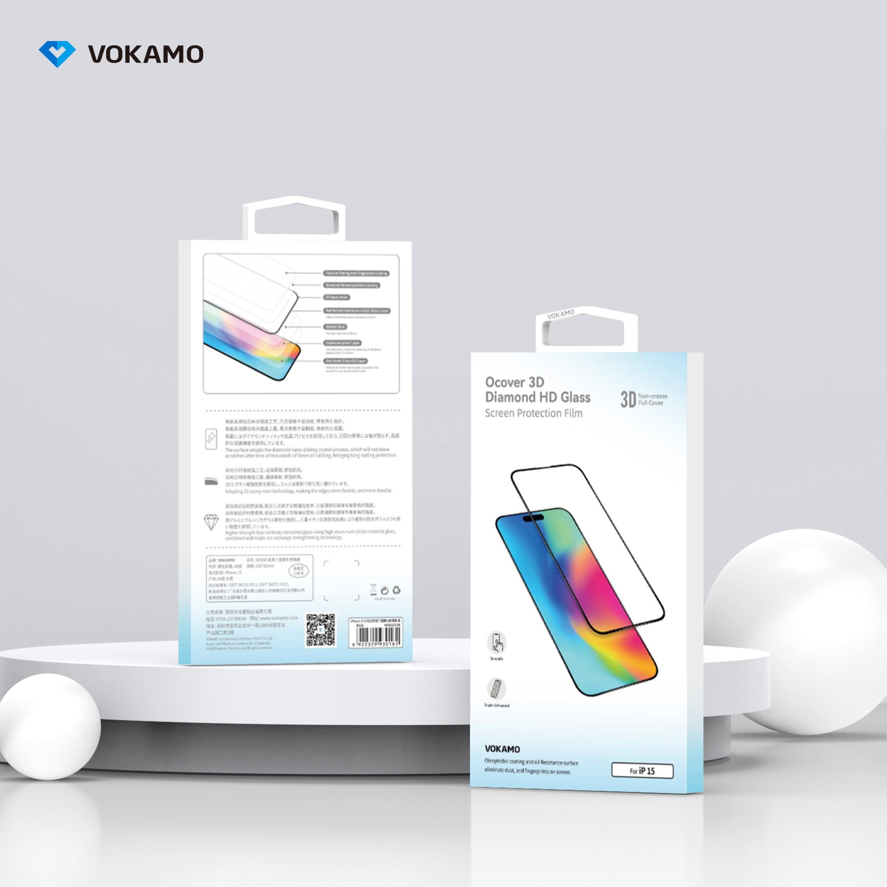 VOKAMO iPhone 15 Tempered Glass 3D Screen Protector For iPhone 15 Pro Max/15/15 Plus/15 Pro - VOKAMO