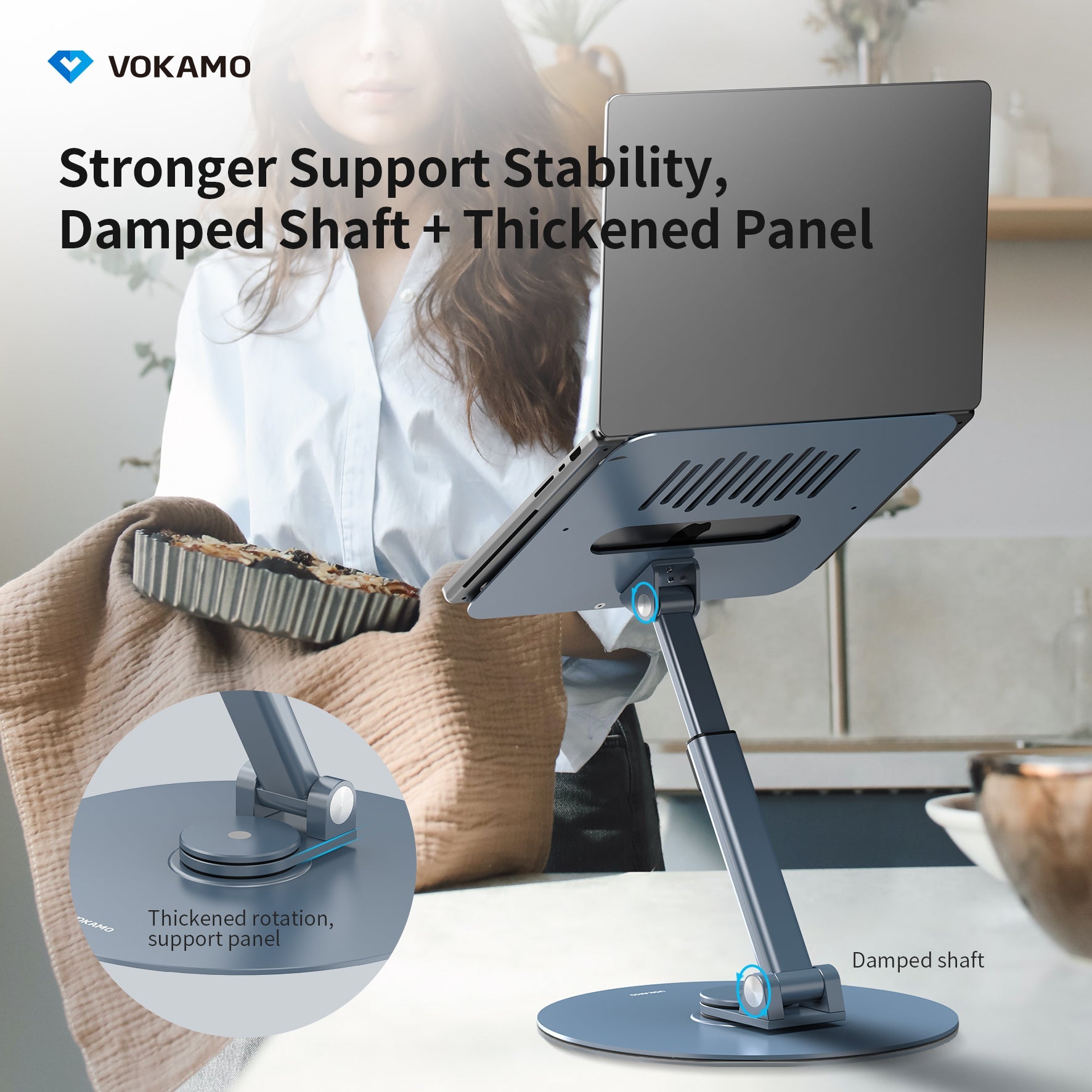 VOKAMO Laptop Stand 360 Rotating Base Foldable Alloy Laptop Holder Riser - VOKAMO