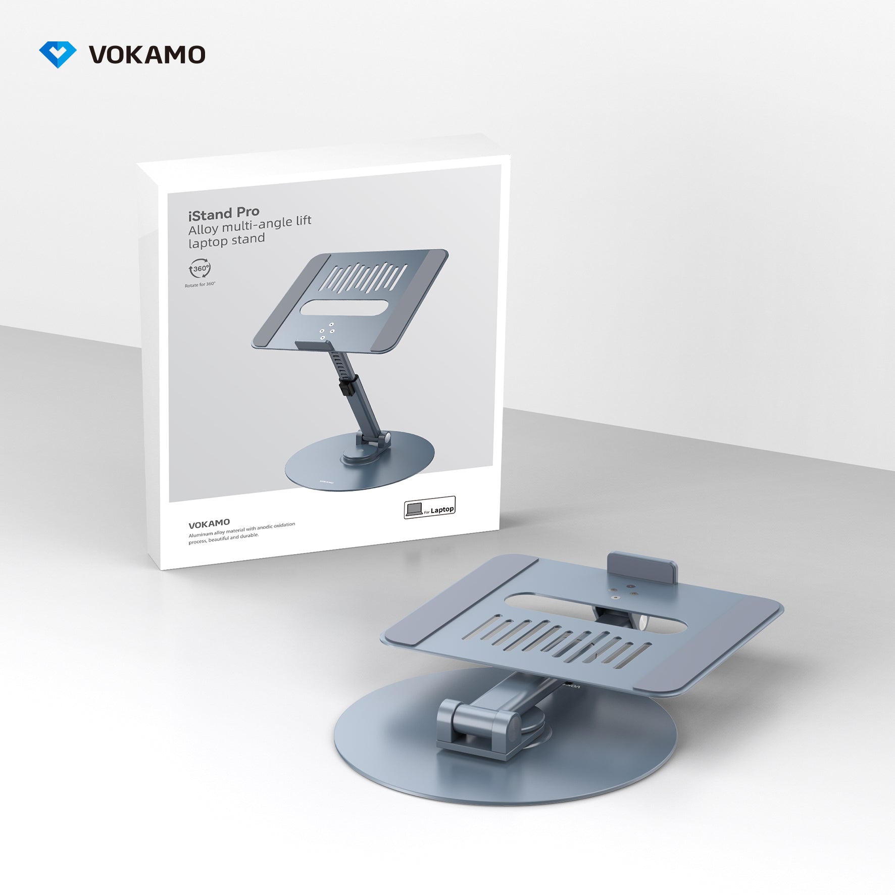 VOKAMO Laptop Stand 360 Rotating Base Foldable Alloy Laptop Holder Riser - VOKAMO