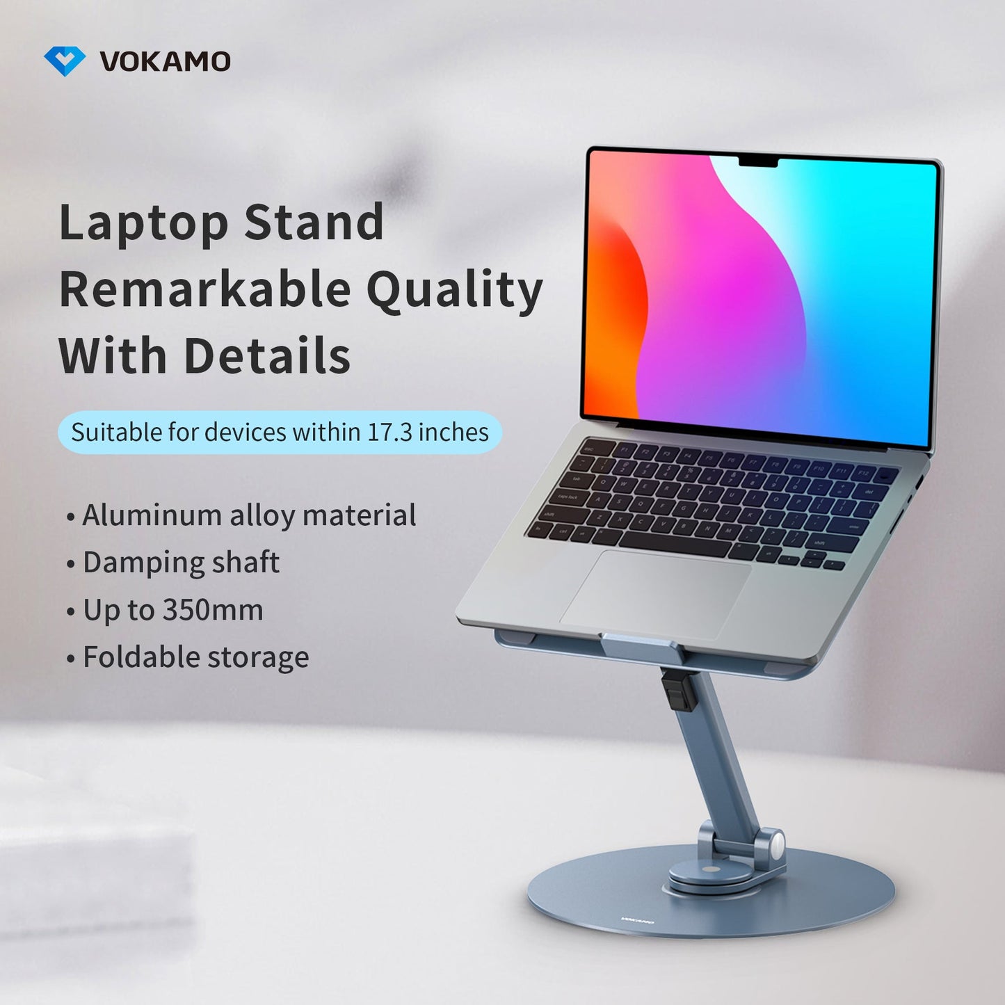 VOKAMO Laptop Stand 360 Rotating Base Foldable Alloy Laptop Holder Riser - VOKAMO