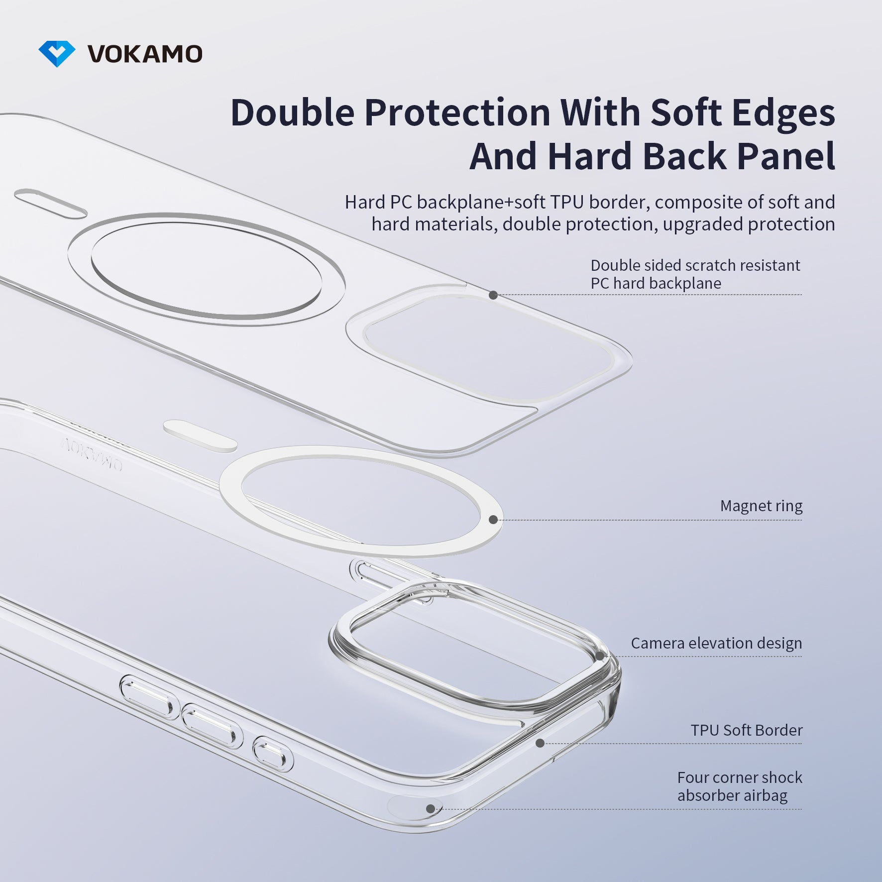 VOKAMO Magnetic iPhone 15 Case Clear With MagSafe For iPhone 15 Pro Max/15 Pro/15 Plus/15 - VOKAMO