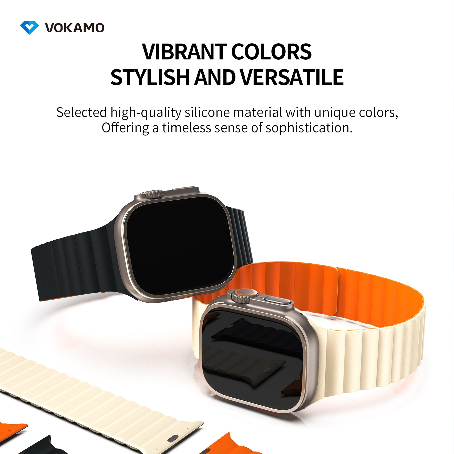 VOKAMO Magnetic Watchband Compatible with Apple Watch 49mm 45mm 44mm 42mm Silicone Watch Strap Strong Magnet Wristband - VOKAMO