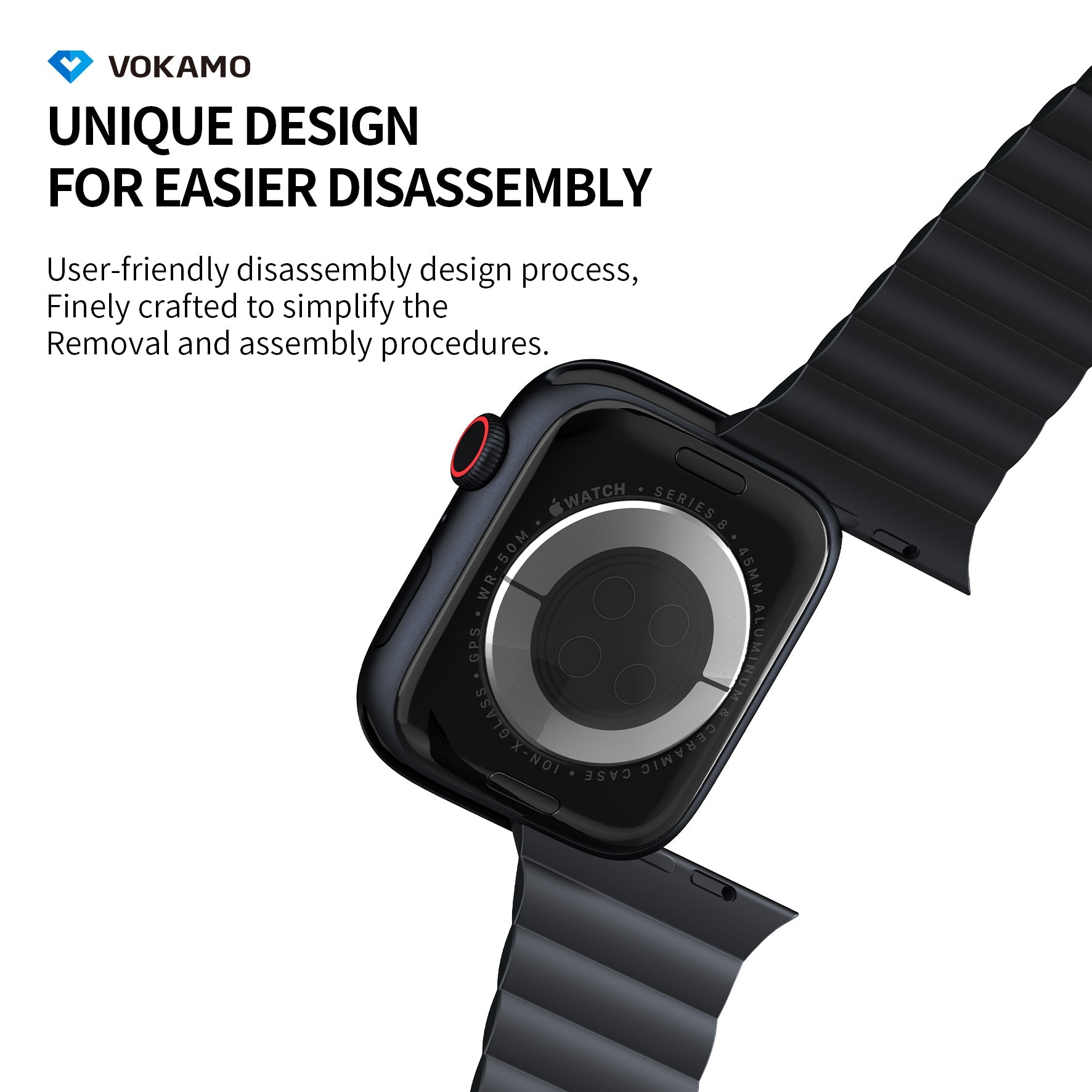 VOKAMO Magnetic Watchband Compatible with Apple Watch 49mm 45mm 44mm 42mm Silicone Watch Strap Strong Magnet Wristband - VOKAMO