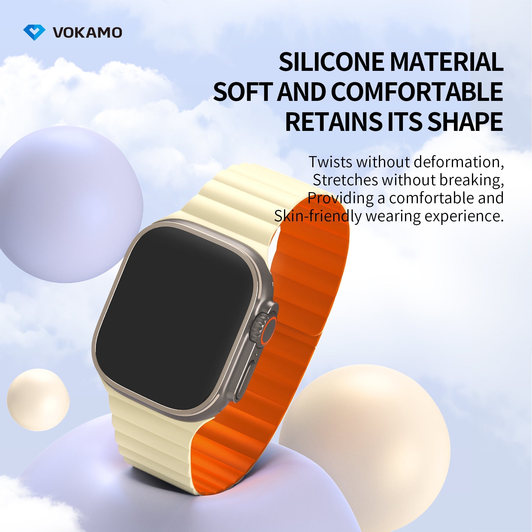 VOKAMO Magnetic Watchband Compatible with Apple Watch 49mm 45mm 44mm 42mm Silicone Watch Strap Strong Magnet Wristband - VOKAMO