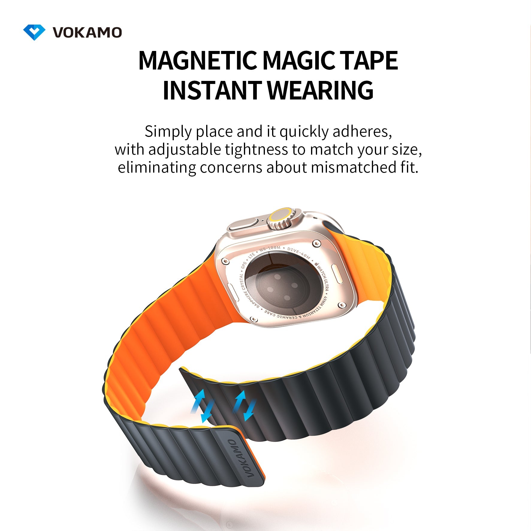 VOKAMO Magnetic Watchband Compatible with Apple Watch 49mm 45mm 44mm 42mm Silicone Watch Strap Strong Magnet Wristband - VOKAMO