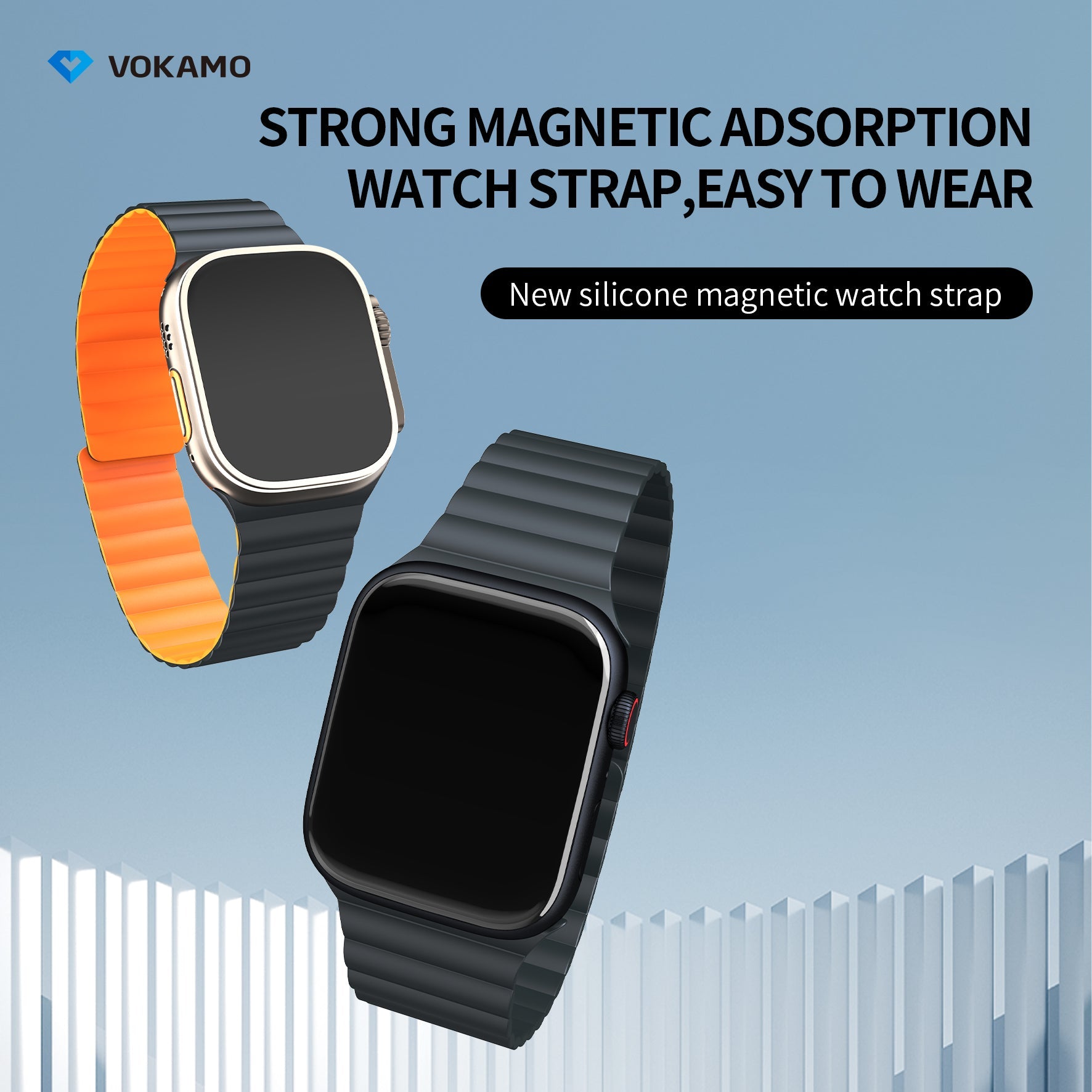 VOKAMO Magnetic Watchband Compatible with Apple Watch 49mm 45mm 44mm 42mm Silicone Watch Strap Strong Magnet Wristband - VOKAMO