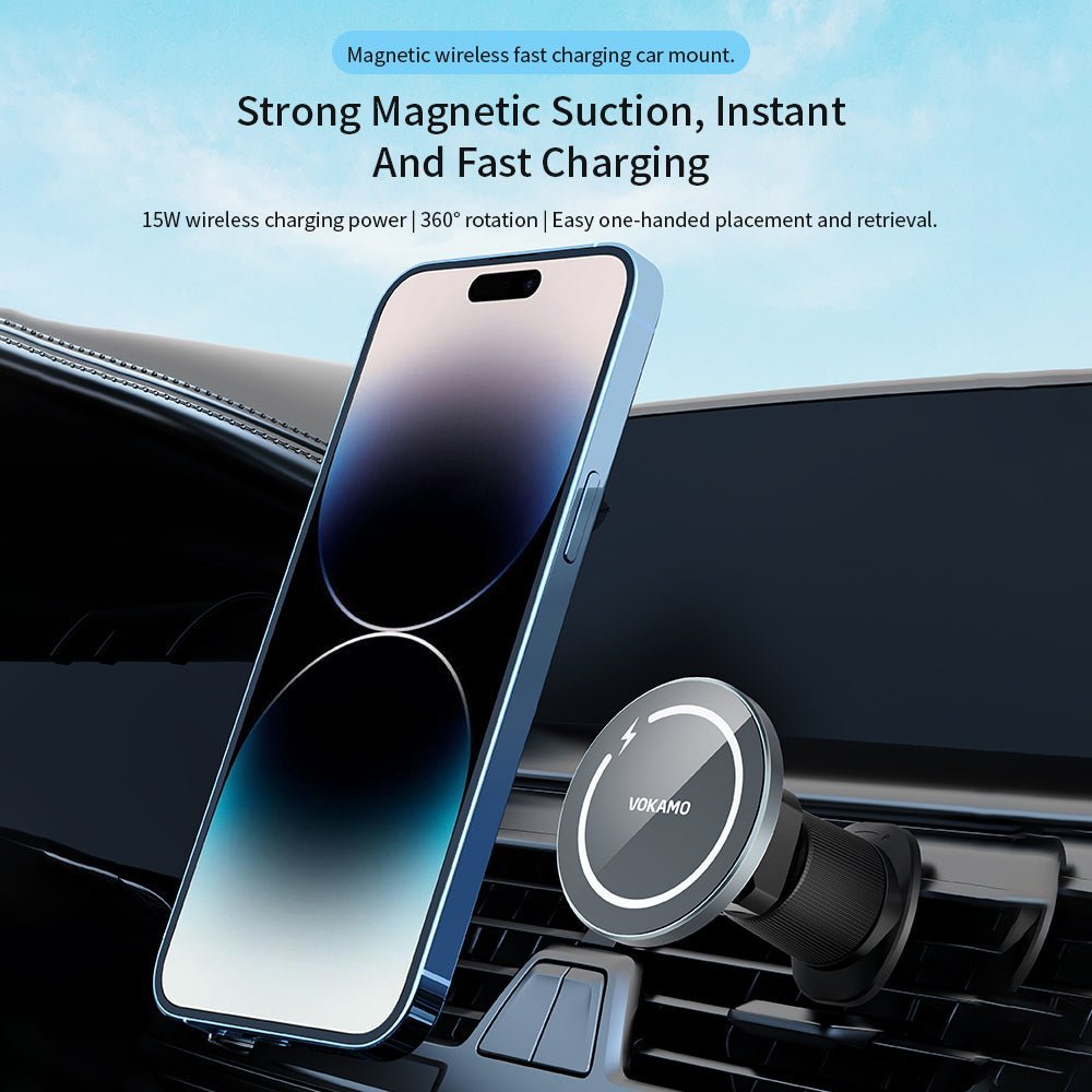 VOKAMO Magnetic Wireless Car Charger Holder 15W Fast Charger - VOKAMO