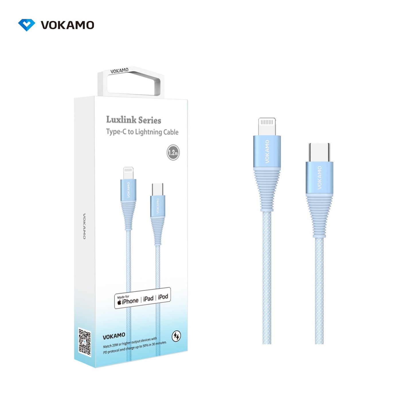 VOKAMO Nylon Braided MFi Certified USB - C to Lightning Cable(1.2m/4ft) - VOKAMO