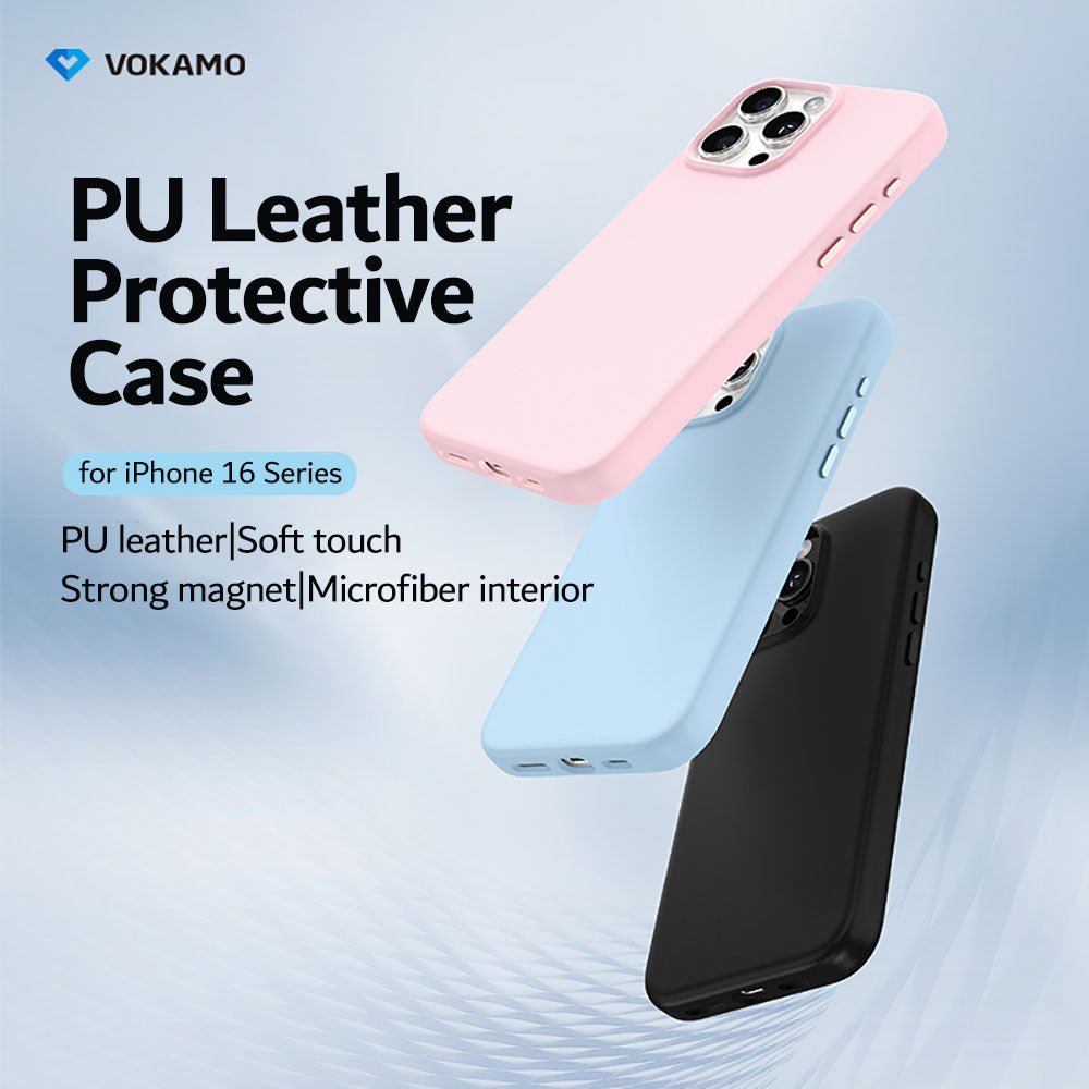 VOKAMO PU Leather Magnetic Case for iPhone 16 for iPhone 16 Pro Max Luxury Magnet Case for Magnet Wireless Charging Phone Case - VOKAMO