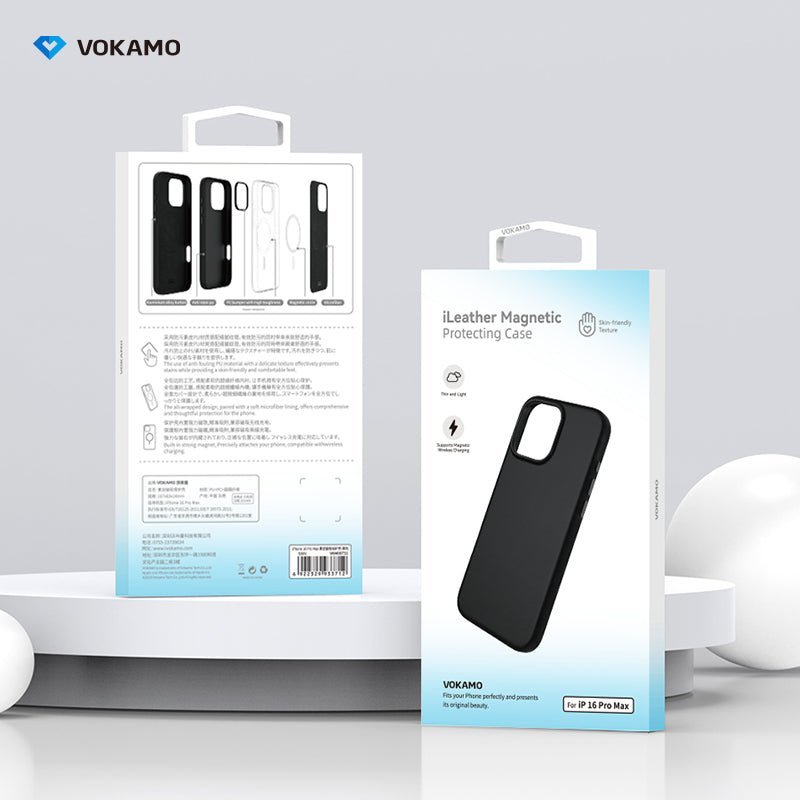 VOKAMO PU Leather Magnetic Case for iPhone 16 for iPhone 16 Pro Max Luxury Magnet Case for Magnet Wireless Charging Phone Case - VOKAMO
