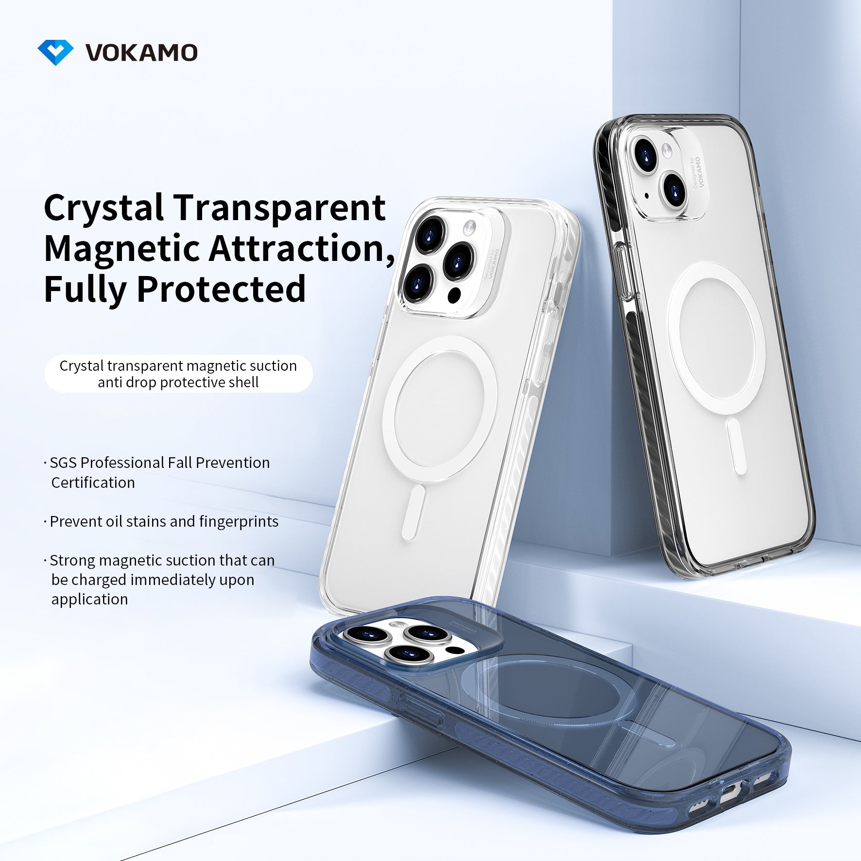 VOKAMO Shockproof iPhone 15 Case Magnetic Clear Case with MagSafe for iPhone 15 Pro Max/15 Plus/15/15 Pro - VOKAMO