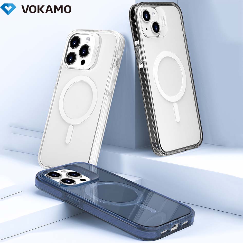 VOKAMO Shockproof iPhone 15 Case Magnetic Clear Case with MagSafe for iPhone 15 Pro Max/15 Plus/15/15 Pro - VOKAMO