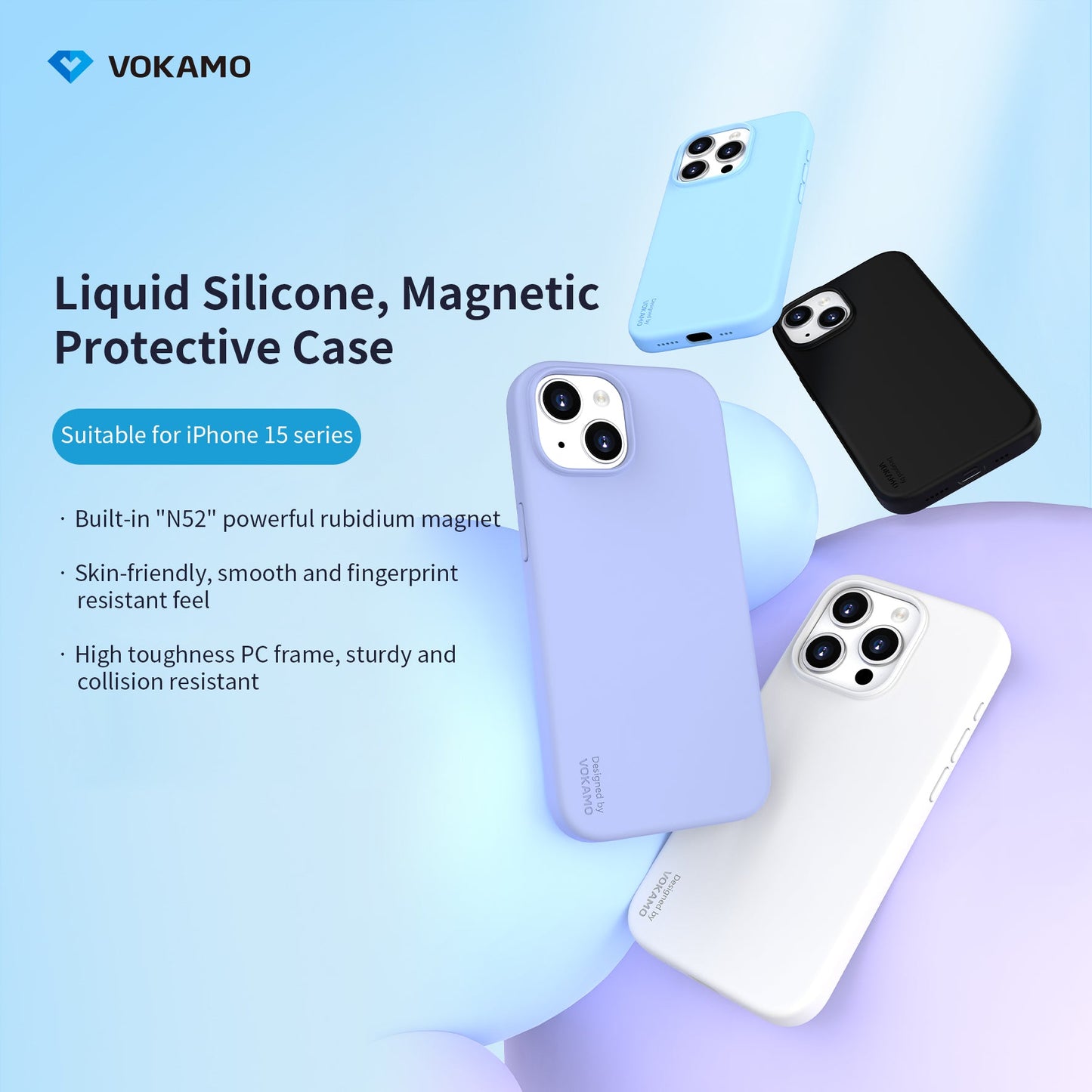 VOKAMO Silicone iPhone Magnetic Case Soft Protective Case Cover For iPhone 15/15 Pro Max/15 Pro/15 Plus - VOKAMO