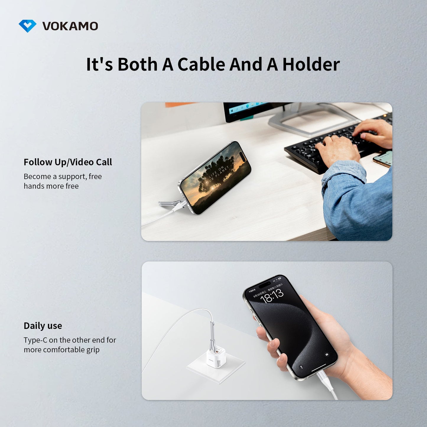 VOKAMO USB C Cable 60W with Holder Design Power Delivery Ultra - Fast Type - C Cable 1.2M - VOKAMO