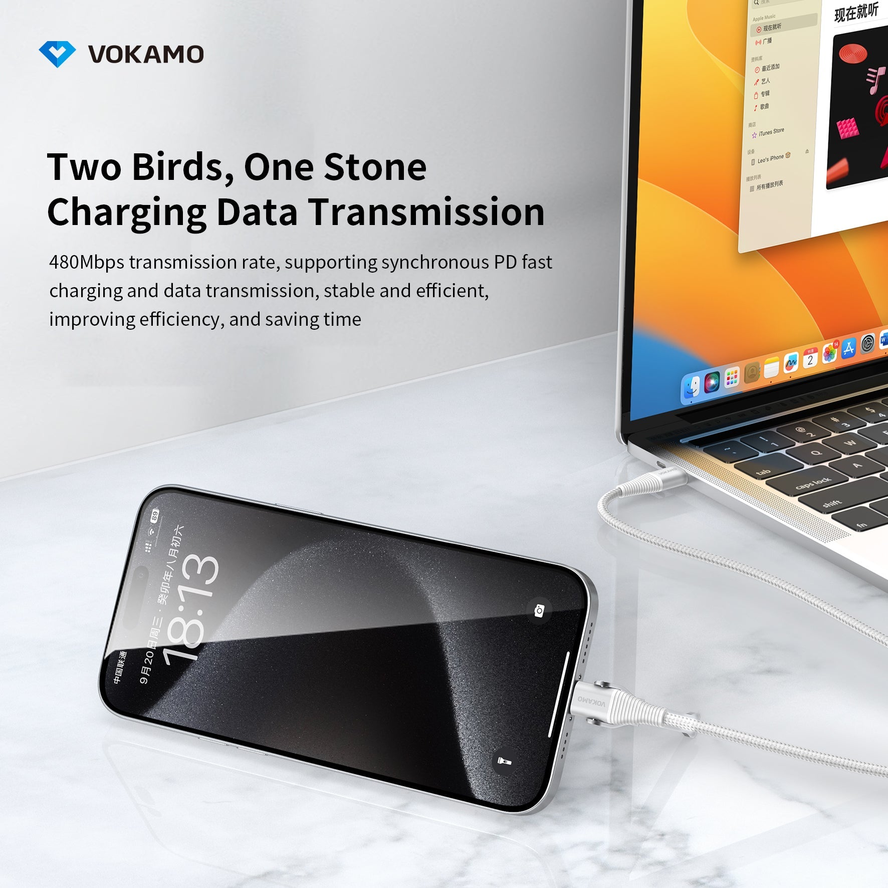 VOKAMO USB C Cable 60W with Holder Design Power Delivery Ultra - Fast Type - C Cable 1.2M - VOKAMO