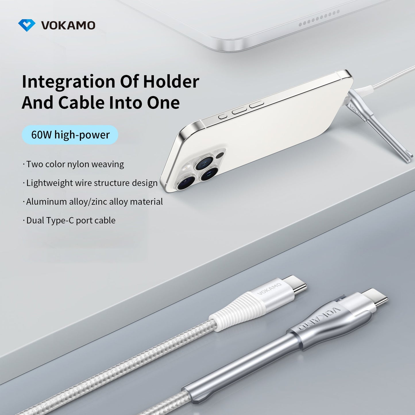 VOKAMO USB C Cable 60W with Holder Design Power Delivery Ultra - Fast Type - C Cable 1.2M - VOKAMO