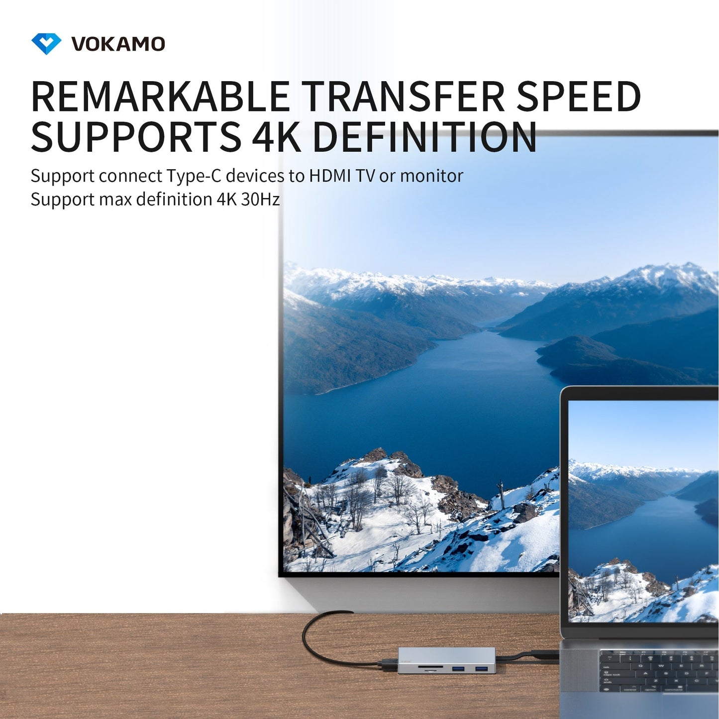 VOKAMO USB C HUB,6 - IN - 1 Multiport Adapter Portable 4K HDMI USB C Dongle - VOKAMO