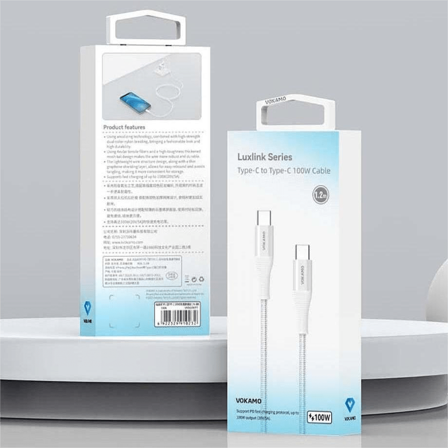 VOKAMO USB - C to USB - C Cable 100W E - Marker PD Fast Charging Type - C Cable 1.2m - VOKAMO