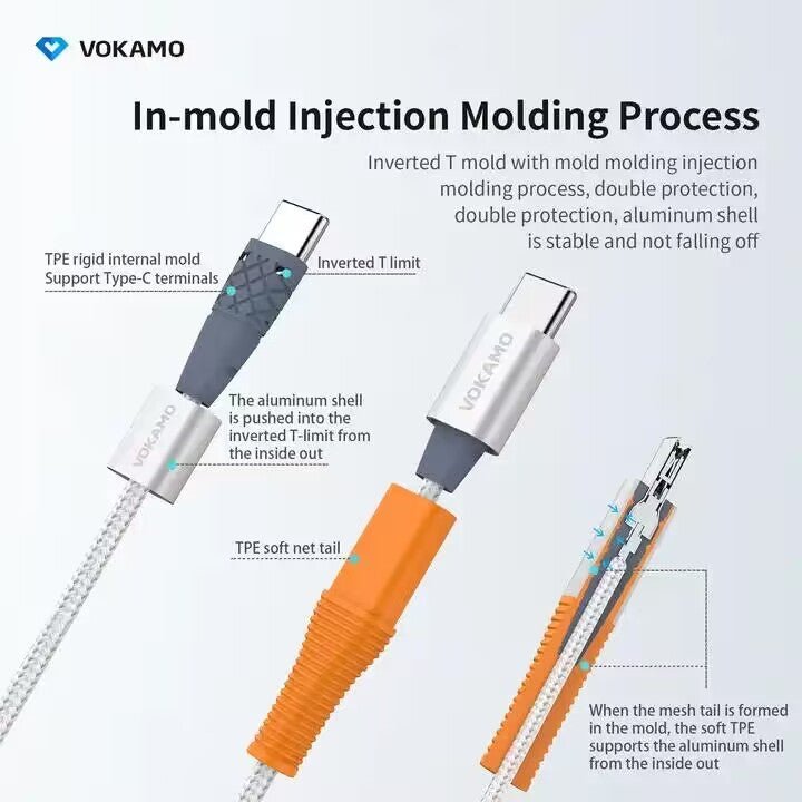VOKAMO USB - C to USB - C Cable 100W E - Marker PD Fast Charging Type - C Cable 1.2m - VOKAMO