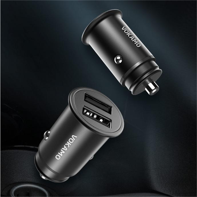 VOKAMO Car Charger Small 4.8A Metal USB Car Charger Fast Car Charge Adapter(Dual USB Ports)