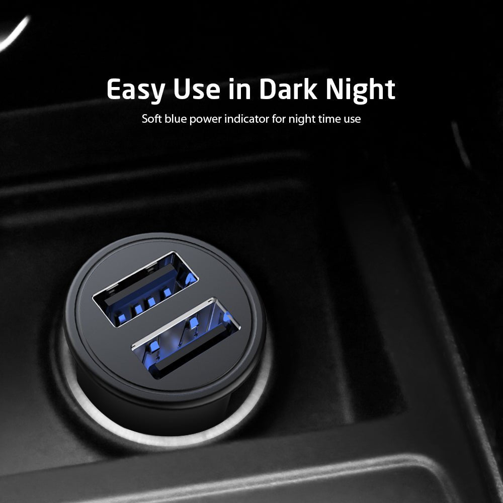 VOKAMO Car Charger Small 4.8A Metal USB Car Charger Fast Car Charge Adapter(Dual USB Ports) - VOKAMO