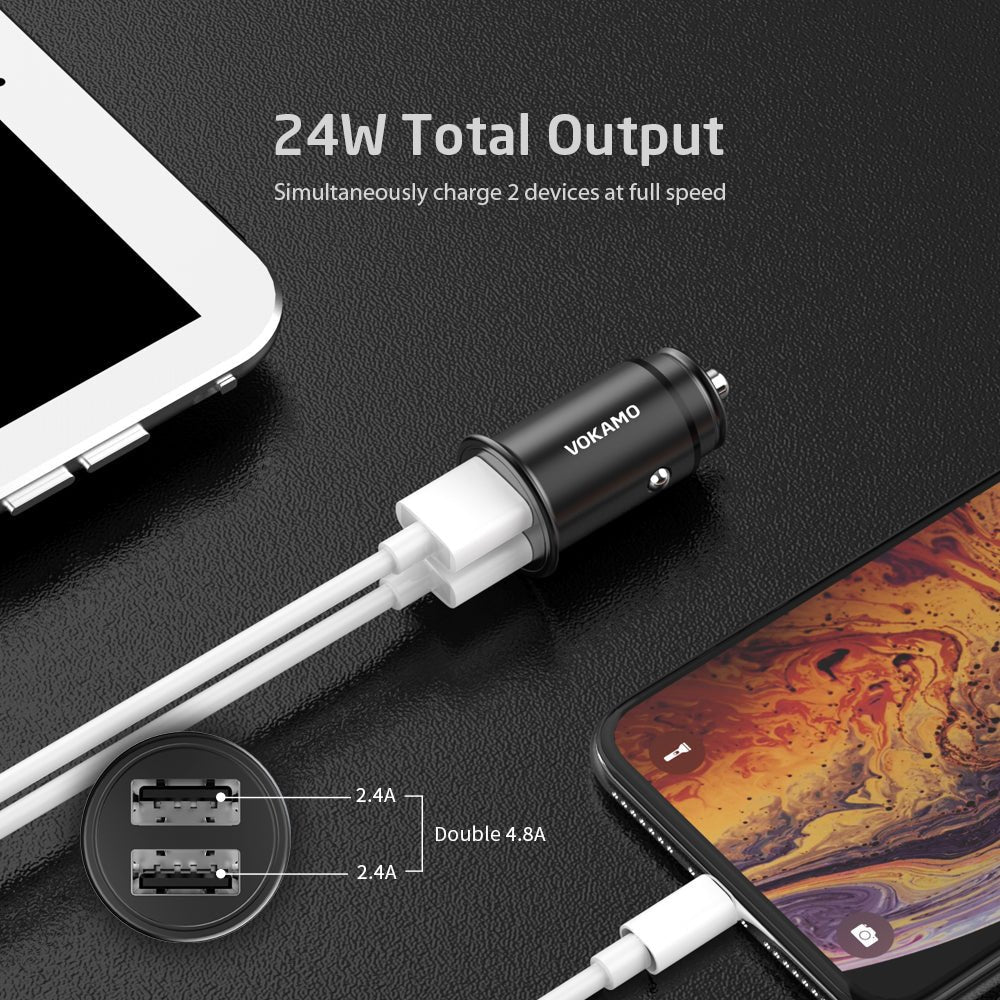 VOKAMO Car Charger Small 4.8A Metal USB Car Charger Fast Car Charge Adapter(Dual USB Ports) - VOKAMO