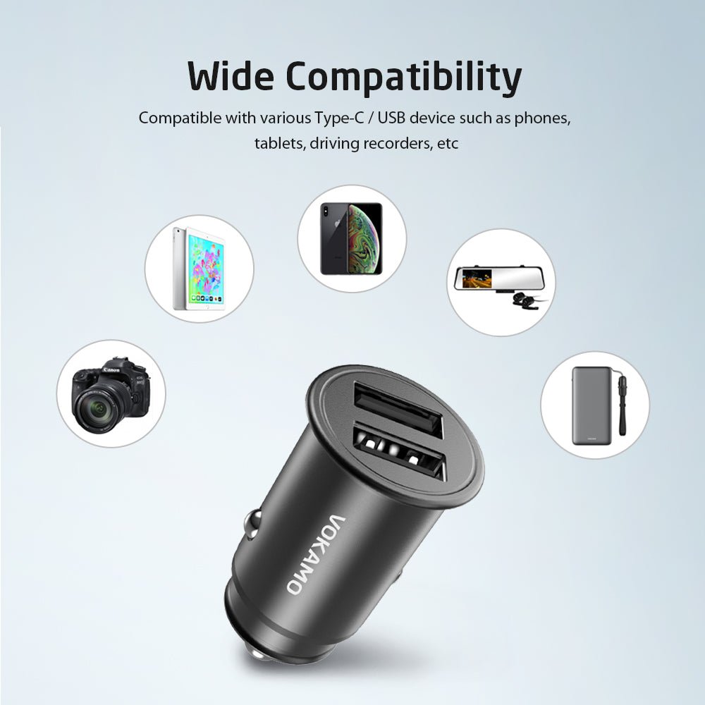 VOKAMO Car Charger Small 4.8A Metal USB Car Charger Fast Car Charge Adapter(Dual USB Ports) - VOKAMO
