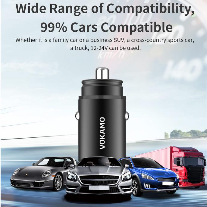 VOKAMO Car Charger Small 4.8A Metal USB Car Charger Fast Car Charge Adapter(Dual USB Ports) - VOKAMO