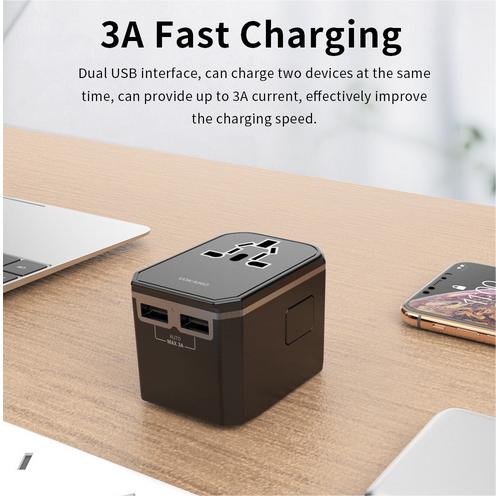 VOKAMO International Travel Adapter Worldwide All in One Universal Wall AC Power Plug Charger - VOKAMO