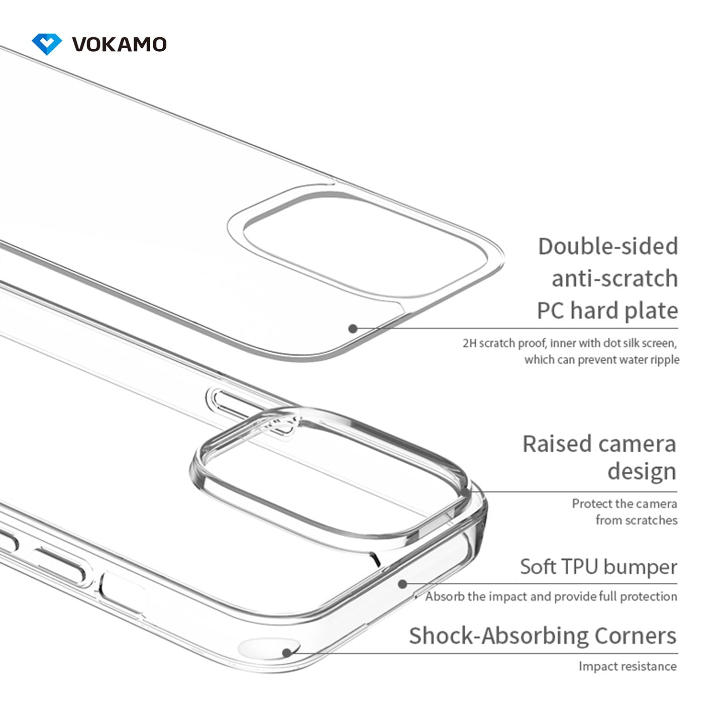 VOKAMO iPhone 14 Clear Case,Ultra Slim Transparent Cover for iPhone 14/14 Pro/14 Plus/14 Pro Max - VOKAMO