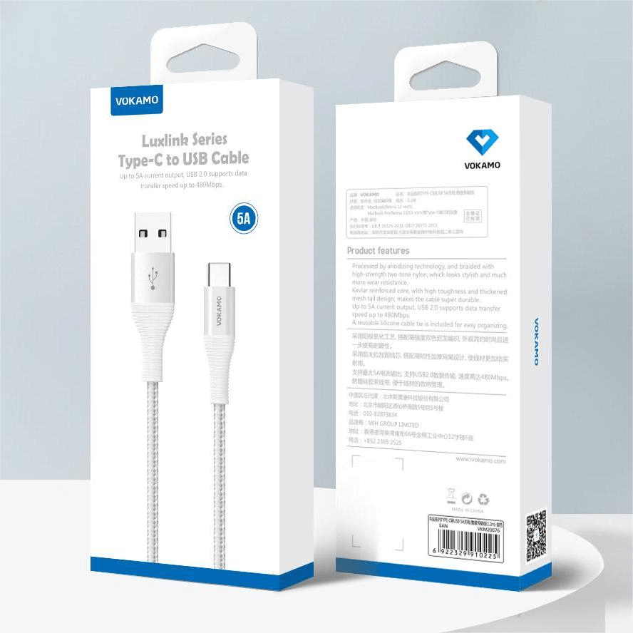 VOKAMO Type C Cable 5A Fast Charging 3FT Nylon Braided USB C to USB A Charger Cord - VOKAMO