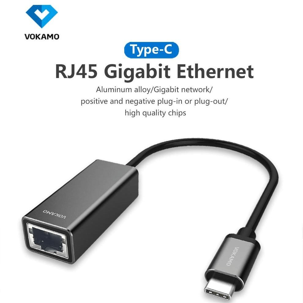 VOKAMO USB - C to Gigabit Ethernet Adapter Cable Portable 1 - Gigabit Network Hub - VOKAMO