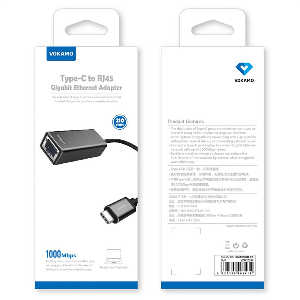 VOKAMO USB - C to Gigabit Ethernet Adapter Cable Portable 1 - Gigabit Network Hub - VOKAMO